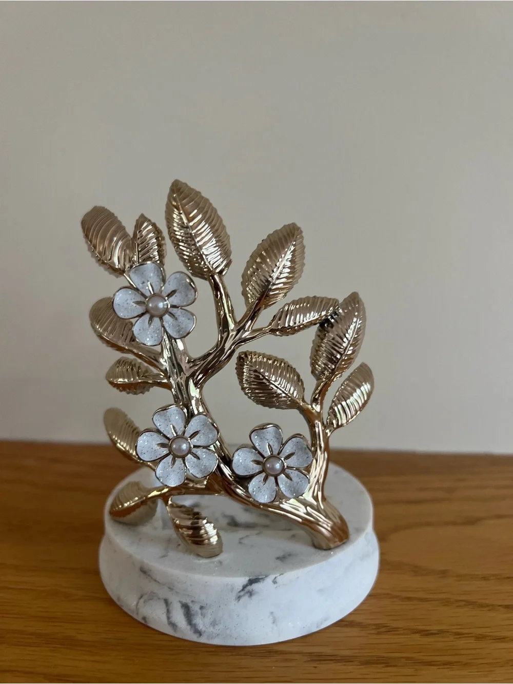 Bath Body Works Gold Branch White Glitter Flowers Marble Foaming Soap Holder NWT